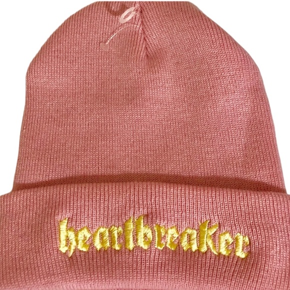 Nasaseasons Heartbreaker Embroidered Knit Beanie Pink Gold Fold Up Brim New! - Picture 3 of 5